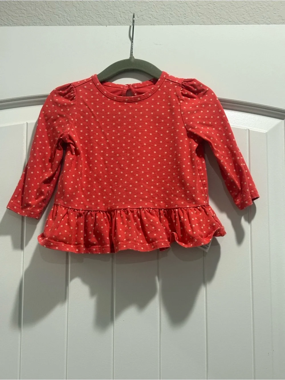Baby Gap Red Polka Dot Peplum Top 6–12M Puff Sleeve Ruffle Hem
